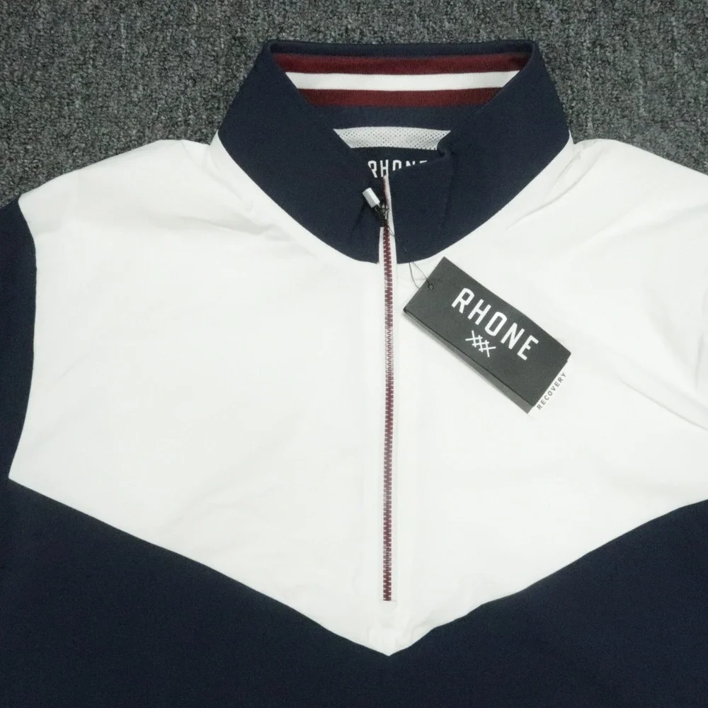 Rhone Pullover Mens Large Blue White Play‎ Through Quarter Zip Windbreaker NWT